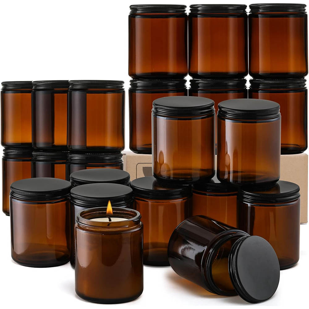 8oz Amber Glass Jars with Blac - đánh giá và giá Amber Jar Candle