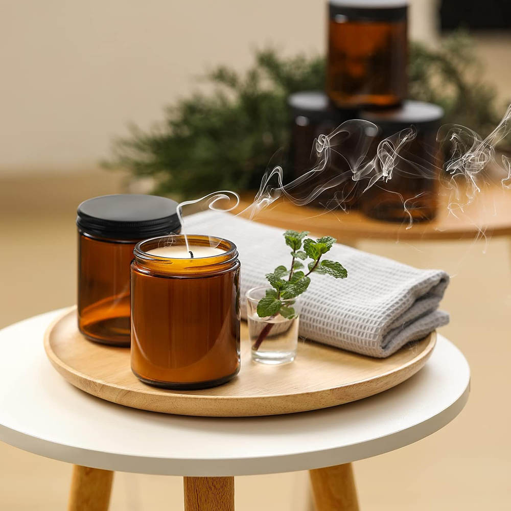 8oz Amber Glass Jars with Blac - đánh giá và giá Amber Jar Candle