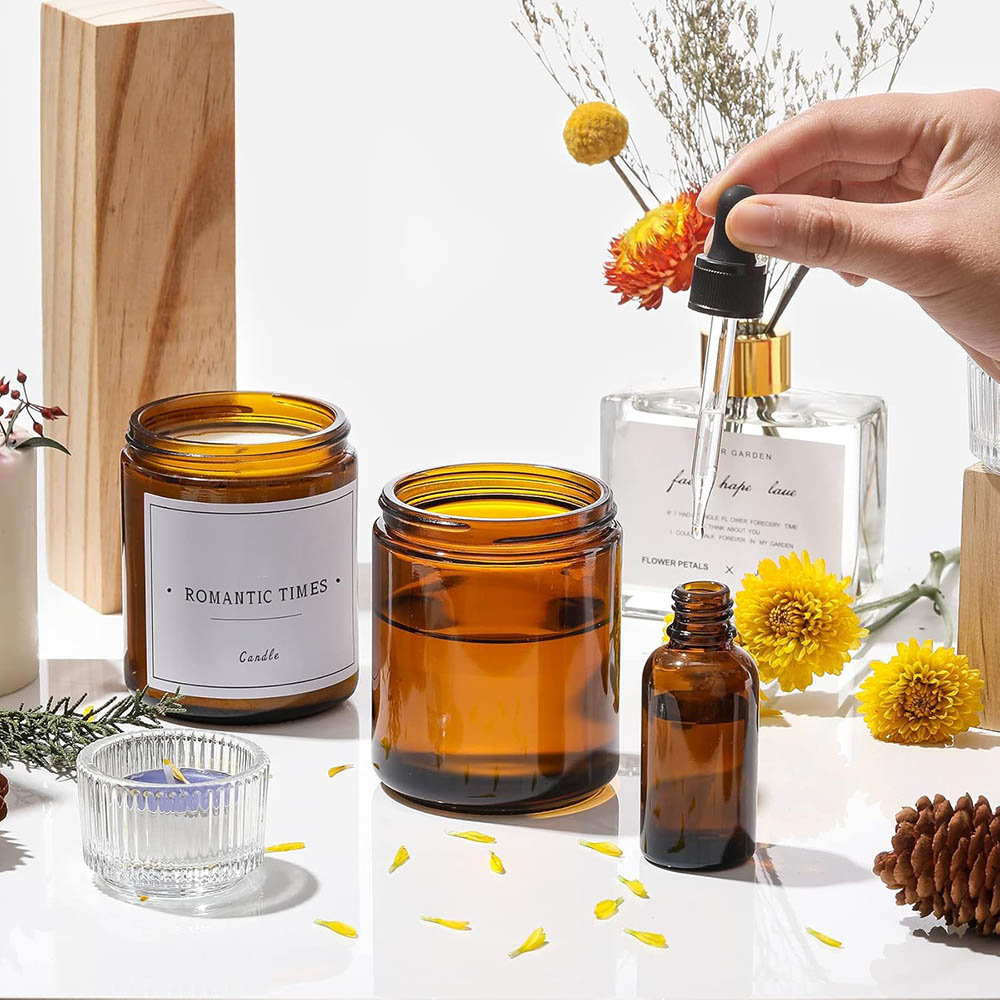 8oz Amber Glass Jars with Blac - đánh giá và giá Amber Jar Candle