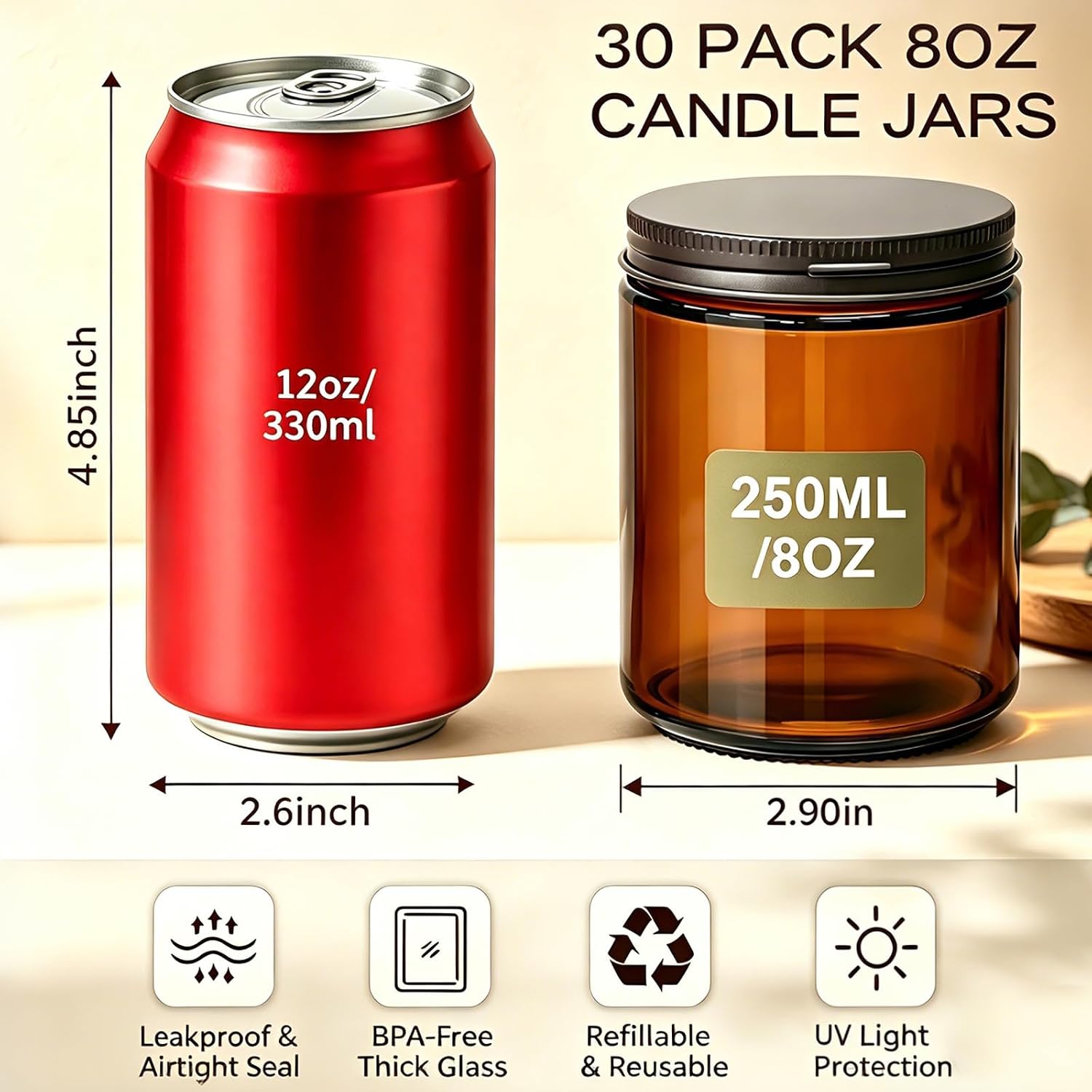 30 Pack 8oz Amber Glass Jars w - đánh giá và giá Amber Jar Candle